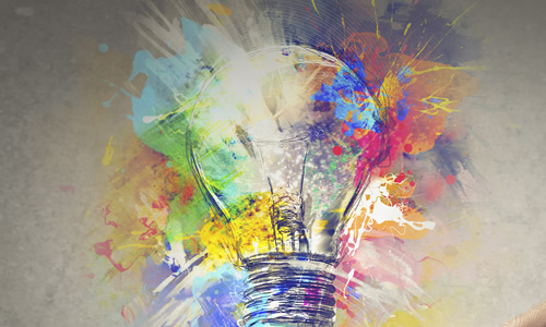 painting of a light bulb with splattering of water
