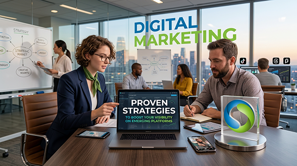 AI Created Professional Office Setting with Web Cola Media Branding Proven Strategies to Boost Your Visibility on Emerging Platform