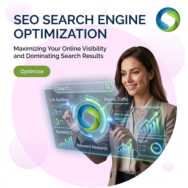 Woman Surrounded By Digital Media Icons Keyword Search, Blog Content, Website Design, Social Media, Etc.